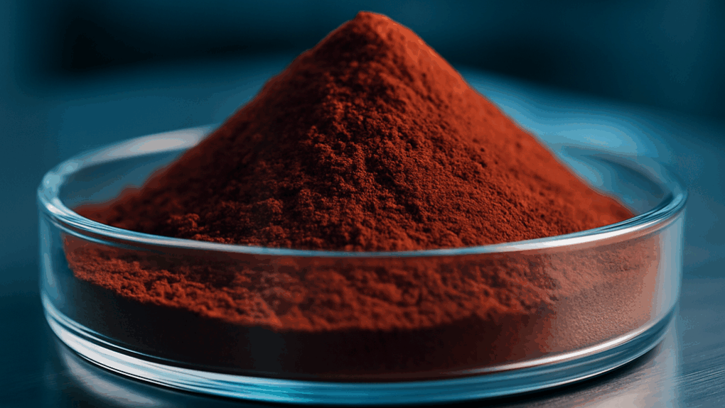 High-purity red phosphorus powder in a transparent laboratory container, set in a cleanroom-like environment. Ideal for advanced applications in flame retardants, semiconductors, and electronic components – supplied by Nagase.