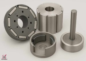 Various electronic components including rotors and stators bonded with magnets—illustrating Nagase Electronics’ Magnet Bonding Adhesive for secure, high-performance assembly in motor and sensor applications.