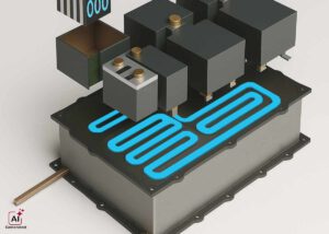 3D-rendered automotive thermal management system featuring Nagase Mobility’s Gap Filler—advanced material solution for efficient heat dissipation and reliable thermal conductivity in next-generation vehicle electronics.