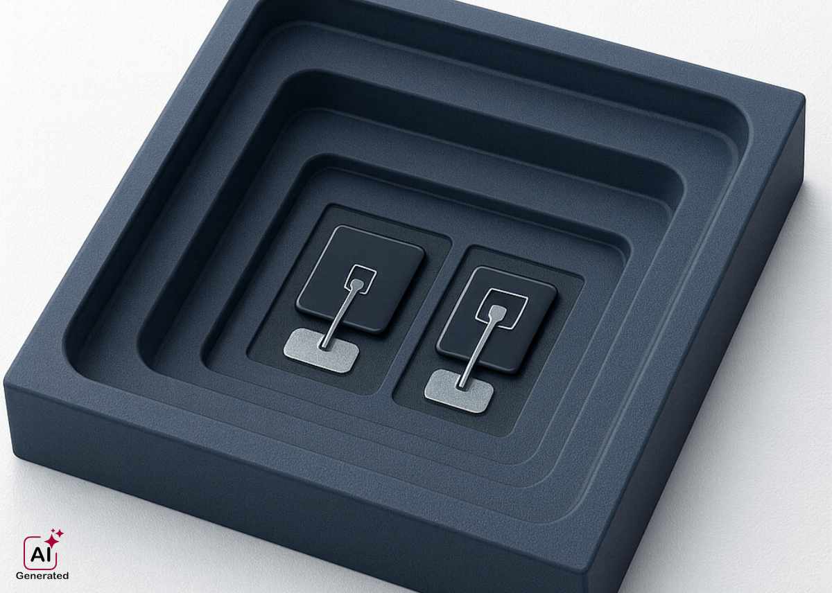 Close-up of thermally conductive adhesive used in semiconductor packaging, enhancing heat dissipation and reliability in advanced electronics solutions from Nagase.