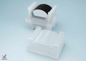 Nagase Vertical Wafer Shipper – transparent protective container for safe transport and storage of semiconductor wafers, ensuring contamination-free handling in high-tech industries.