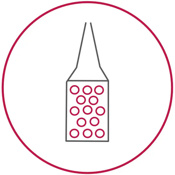 Icon of reagent-filled tube with assay beads, representing bead-based assay formats with MPC Polymer.