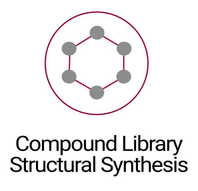 Icon representing compound library for custom molecular design and structural synthesis.