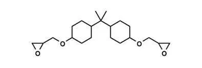 DENACOL-EX-252-Strukturformel Molecular structure of bisphenol A diglycidyl ether (BADGE), a key epoxy resin precursor used in adhesives, coatings, and composite materials.