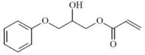 Denacol-Acrylate-DA-141-300×115 Structural formula of 2-Hydroxy-3-phenoxypropyl acrylate, a multifunctional monomer used in UV-curable coatings, adhesives, and resin formulations.