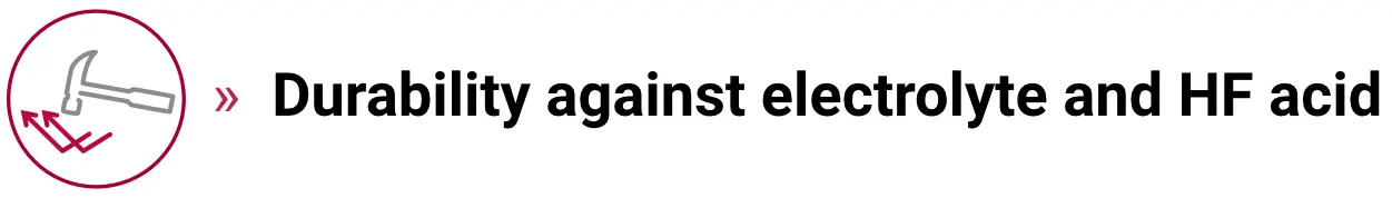 Icon of a corrosive liquid impacting a surface, symbolizing chemical resistance against electrolyte and hydrofluoric acid.