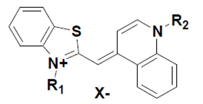 Thiazole orange analog structure synthesized by Nagase, fluorescing at 530 nm with excitation at 510 nm – widely used in nucleic acid staining and real-time PCR applications.