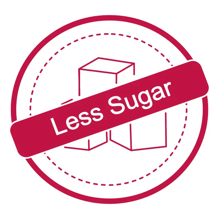 Badge icon labeled Less Sugar, highlighting reduced-sugar formulations for health-conscious food applications