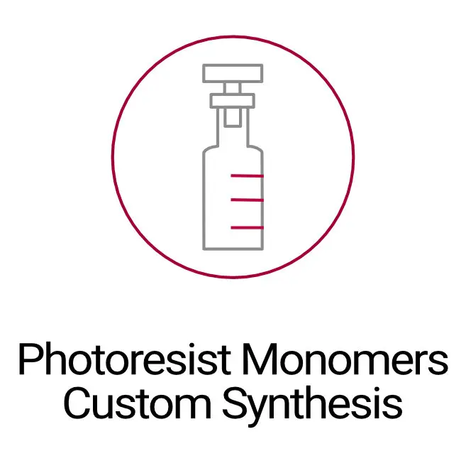 Syringe-shaped icon representing the synthesis of specialized monomers for photoresist materials.