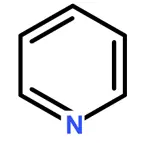 Pyridine_Strukturformel Chemical structure of pyridine, a nitrogen-containing aromatic heterocycle used in pharmaceuticals, agrochemicals, and industrial solvents.