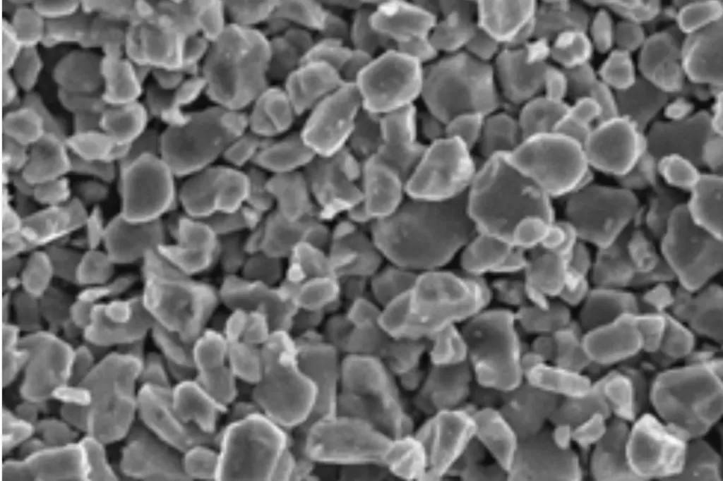 Reshine-2 Fine-grained cathode powder under SEM, showing high surface area and compact morphology for lithium-ion battery use.