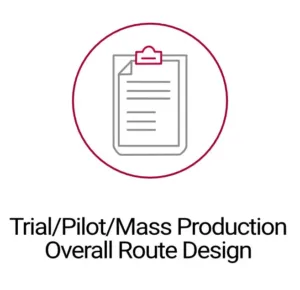 Route-Design Clipboard icon symbolizing chemical route design from trial scale to full-scale production.