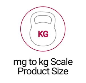 Scale-Product-Size Icon of a weight indicating scalable synthesis from milligrams to kilogram-level product volumes.