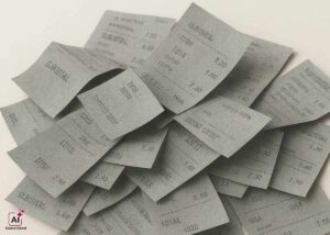Gray thermal paper receipts printed with sharp black text—showcasing the performance of Developer UU by Nagase in producing high-contrast, durable prints for commercial printing applications.