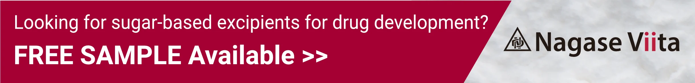 Nagase Viita banner promoting free sample offer for sugar-based excipients in drug development