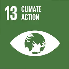 UN Sustainable Development Goal 13: Climate Action – green icon with globe and eye symbol.