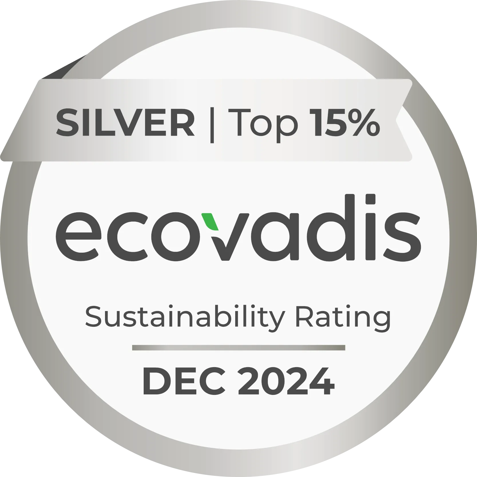 EcoVadis Silver Sustainability Rating 2024 – Top 15 percent global companies.