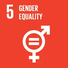 SDG-5 UN Sustainable Development Goal 5: Gender Equality – orange icon with gender symbols and equality sign.