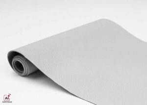 Light gray silicone-glass fabric roll used as thermal barrier material for electric vehicle battery packs, providing heat and impact resistance.
